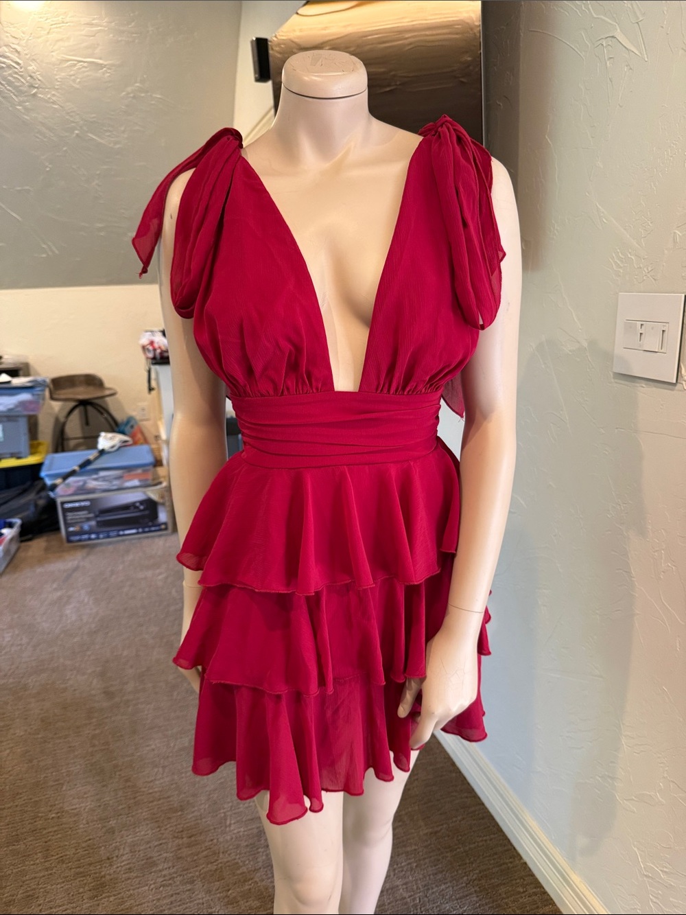 Lucy in the Sky Fuchsia Deep V Ruffled Mini Dress